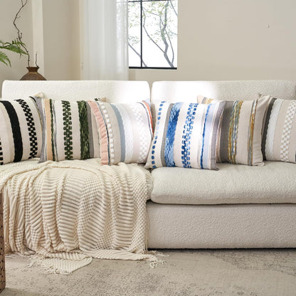 Boho Throw Pillow Covers 18X18 Inch Set of 2, Farmhouse Decorative Striped Square Pillow Covers Chenille Tufted Pillow Cases Accent Neutral Pillowcase for Living Room Couch Bed, Black