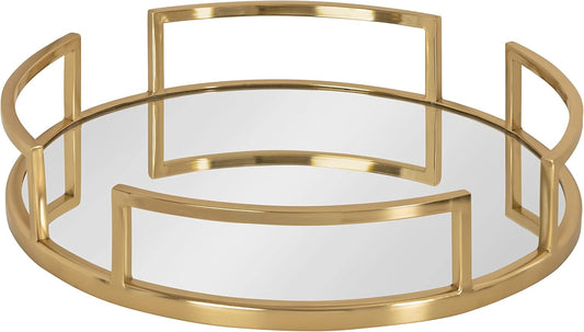Gohana Modern Mirrored Tray; 16 Inch Diameter; Gold; Decorative round Mirror Tray for Storage and Display