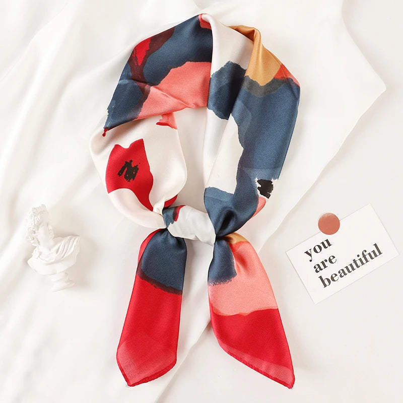 Luxury Brand 2022 Silk Square Scarf Women Cat Neck Hair Tie Band Beach Hijab Kerchief Head Headbands Bandana Female Foulard 70Cm