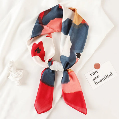 Luxury Brand 2022 Silk Square Scarf Women Cat Neck Hair Tie Band Beach Hijab Kerchief Head Headbands Bandana Female Foulard 70Cm