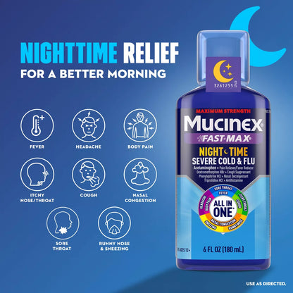 Mucinex All-In-One & Nightshift Kickstart Liquid Cold & Flu Treatment - 12 Fl Oz: 2-Pack, with Acetaminophen