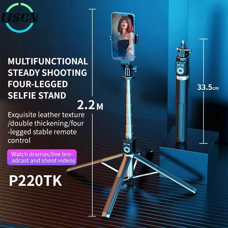 2.2M Selfie Stick 360 Degree Rotating Stand Foldable Bluetooth Selfie Stick Live Broadcast Bracket with Fill Light