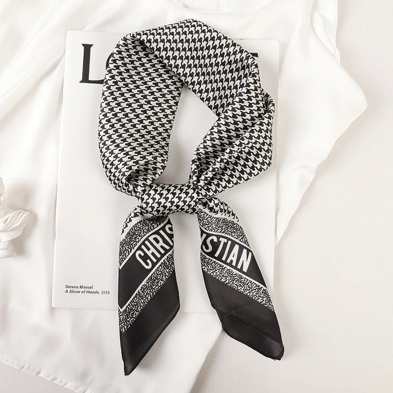 Luxury Brand 2022 Silk Square Scarf Women Cat Neck Hair Tie Band Beach Hijab Kerchief Head Headbands Bandana Female Foulard 70Cm