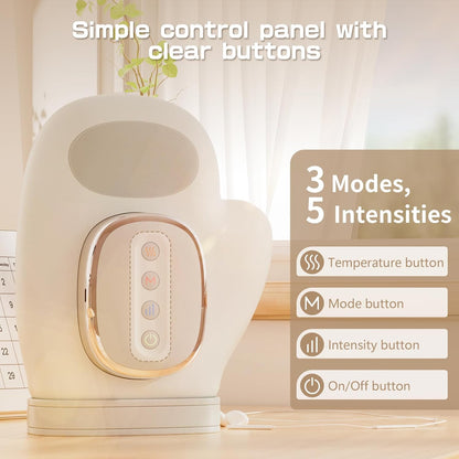 Hand Massager with Heat and Compression for Arthritis,White | Cordless Electric Hand and Wrist Massager，Finger Pain Relief - 5 Levels 3D Wave Pressure, 3 Heat Settings - Ideal Gift