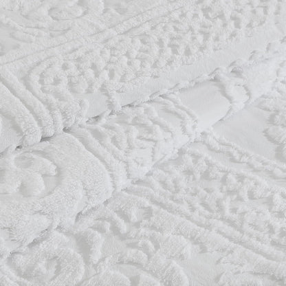 Medallion Queen Cotton Chenille Comforter Set, White | Vintage Tufted Cozy Plush 100% Cotton with Poly Fill 3-Piece Set with Large Centered Medallion Design