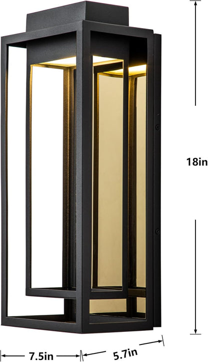 Modern Outdoor Wall Lights LED Exterior, Black Gold Front Porch Lights Wall Mount, Large Outdoor LED Sconce, Luxury Wall Lamp, Patio Lighting Fixture for House, Garage, Yard