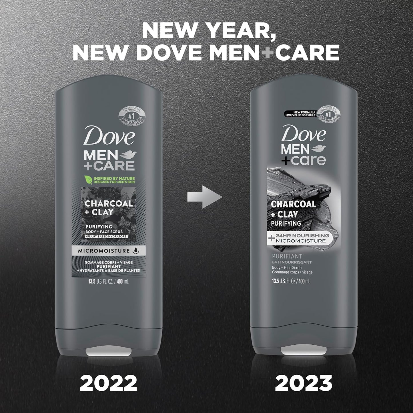 DOVE MEN + CARE Purifying Charcoal + Clay Body and Face Wash with 24-Hour Nourishing Micromoisture Technology Body Wash for Men, 13.5 Oz | with 24-Hour Nourishing Micromoisture Technology Body Wash for Men