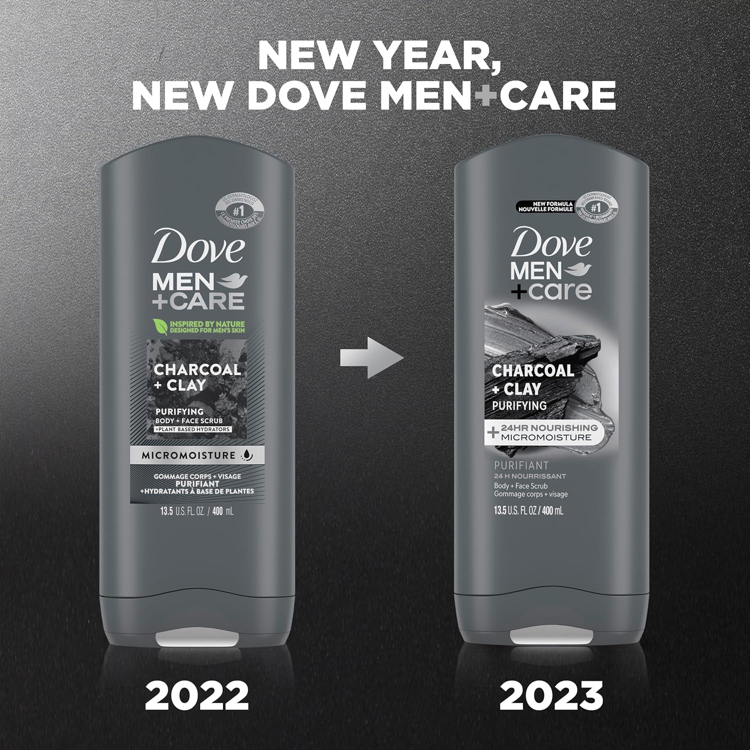 DOVE MEN + CARE Purifying Charcoal + Clay Body and Face Wash with 24-Hour Nourishing Micromoisture Technology Body Wash for Men, 13.5 Oz | with 24-Hour Nourishing Micromoisture Technology Body Wash for Men