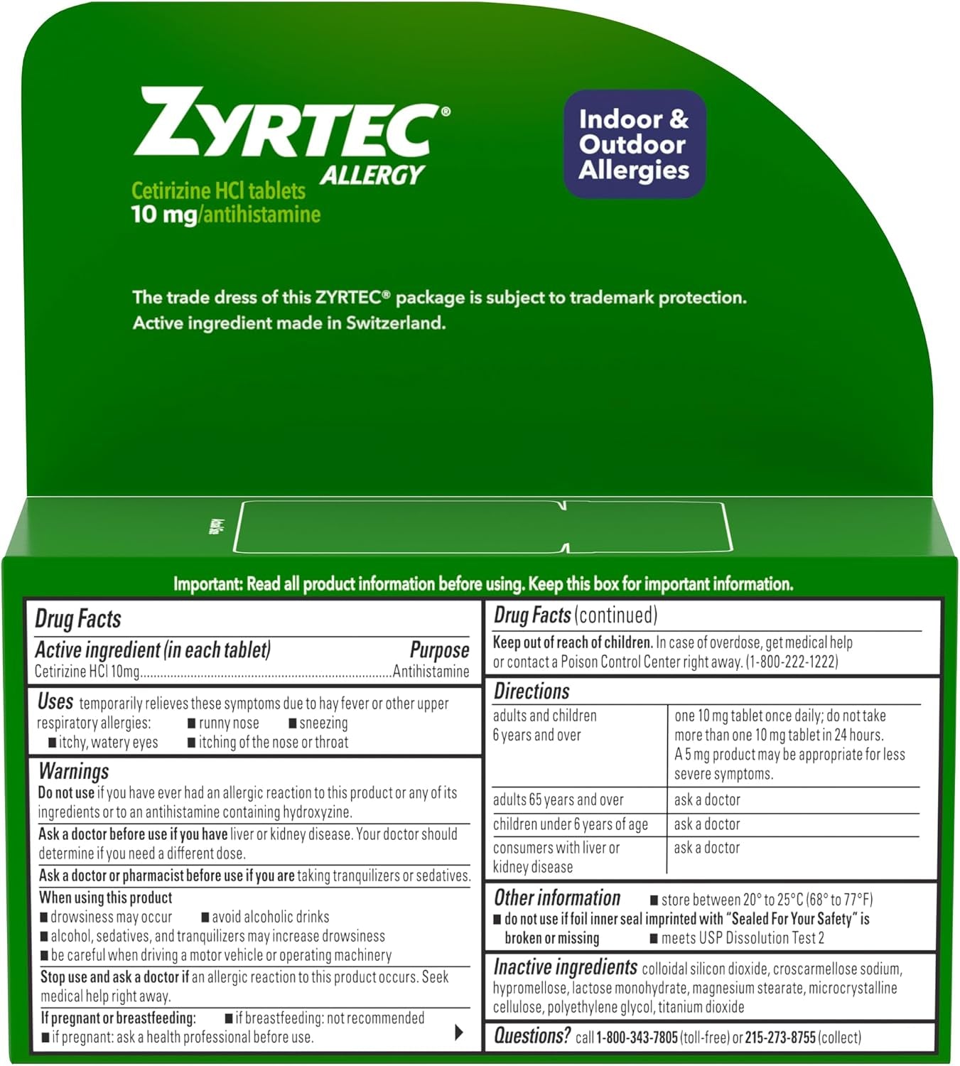 Zyrtec 24-Hour Allergy Relief Tablets, 30-Ct Size plus 3X1-Count Packs