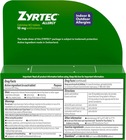 Zyrtec 24-Hour Allergy Relief Tablets, 30-Ct Size plus 3X1-Count Packs