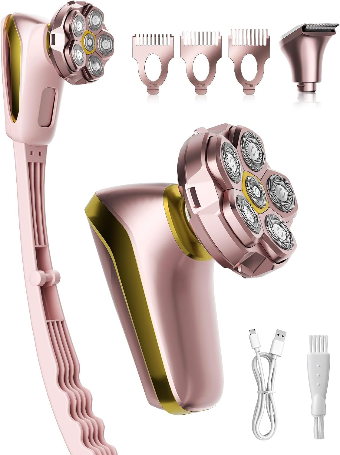 Electric Razor for Women Legs: 2-In-1 Painless 6D Body Shaver W/Long Handle | Fast & Smooth Shaver Head, Waterproof Bikini Trimmer Head for Underarms, Arms, Lady Hair Removal Kit, LED Display (Nude Pink)