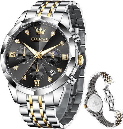 Watches for Men Luxury Diamond Casual Large Dial Watches Stainless Steel Waterproof Business Dress Analog Luminous Date Mens Watches