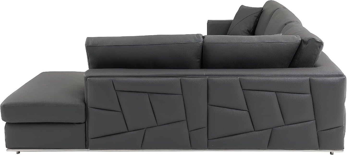 Surton Top Grain Italian Leather Sectional Sofa for Living Room and Home Office, Modern Luxury L-Shaped Couch, Right Arm Facing, 117" W, Dark Gray