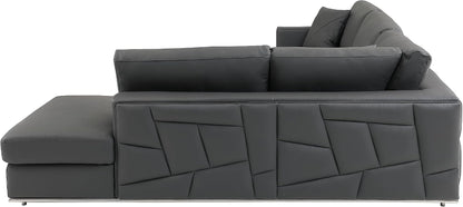 Surton Top Grain Italian Leather Sectional Sofa for Living Room and Home Office, Modern Luxury L-Shaped Couch, Right Arm Facing, 117" W, Dark Gray