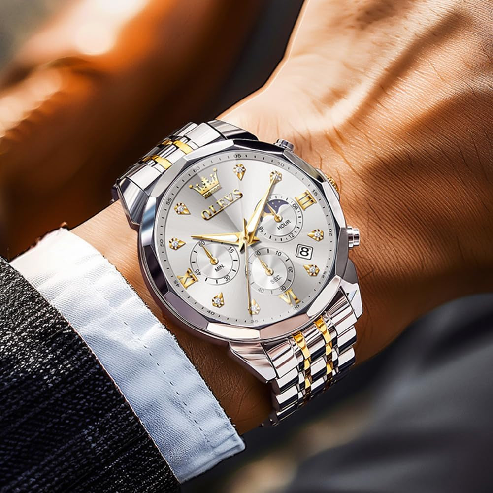 Watches for Men Luxury Diamond Casual Large Dial Watches Stainless Steel Waterproof Business Dress Analog Luminous Date Mens Watches