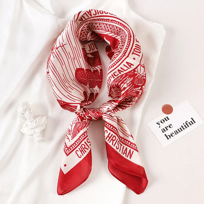 Luxury Brand 2022 Silk Square Scarf Women Cat Neck Hair Tie Band Beach Hijab Kerchief Head Headbands Bandana Female Foulard 70Cm
