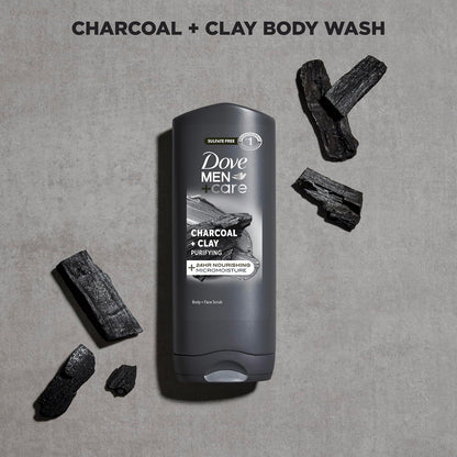 DOVE MEN + CARE Purifying Charcoal + Clay Body and Face Wash with 24-Hour Nourishing Micromoisture Technology Body Wash for Men, 13.5 Oz | with 24-Hour Nourishing Micromoisture Technology Body Wash for Men