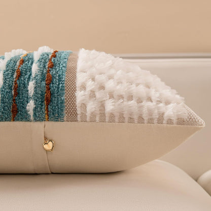 Boho Chenille Tufted Couch Throw Pillow Covers 18X18 Inch Set of 2 Farmhouse Striped Decorative Pillow Covers Accent Neutral Pillowcase Teal Cushion Cover for Living Room Sofa Bed