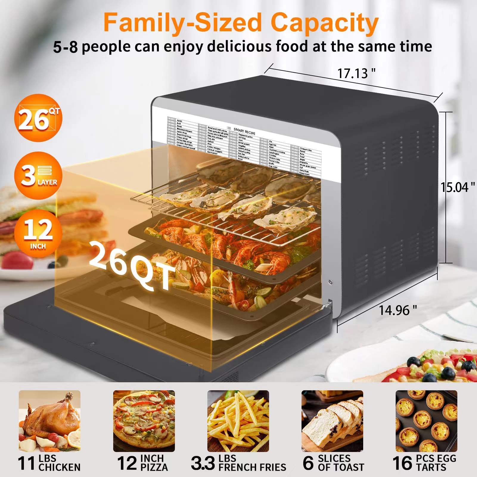 Geek Chef Steam Air Fryer Toast Oven Combo , 26 QT Steam Convection Oven Countertop , 50 Cooking Presets, With 6 Slice Toast, 12 In Pizza, Black Stainless Steel. Prohibited From Listing On Amazon - Zayd’s Department Store