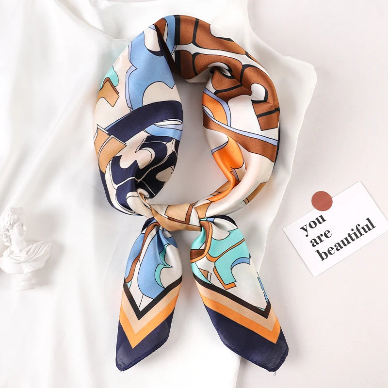 Luxury Brand 2022 Silk Square Scarf Women Cat Neck Hair Tie Band Beach Hijab Kerchief Head Headbands Bandana Female Foulard 70Cm