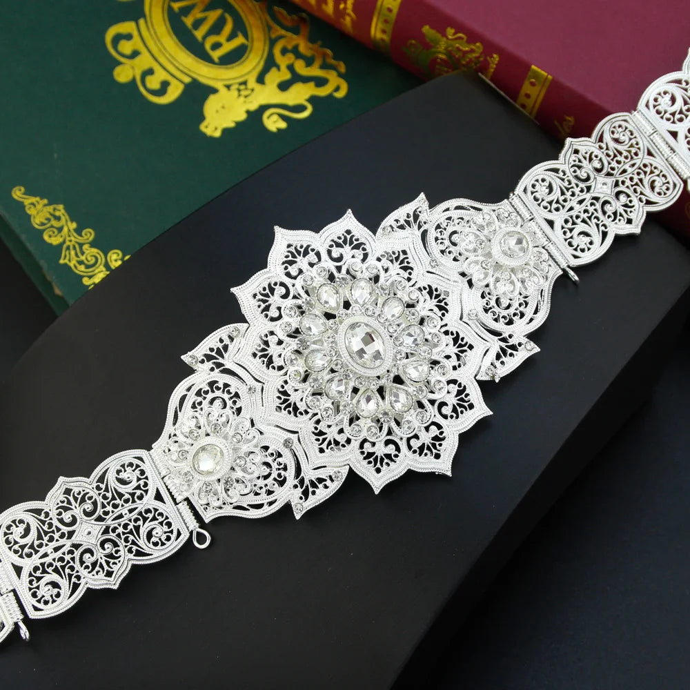 Chic Crystal Moroccan Belt round Flower Caftan Waist Chain for Women Algeria Bride Wedding Jewelry Abaya Dess Belt