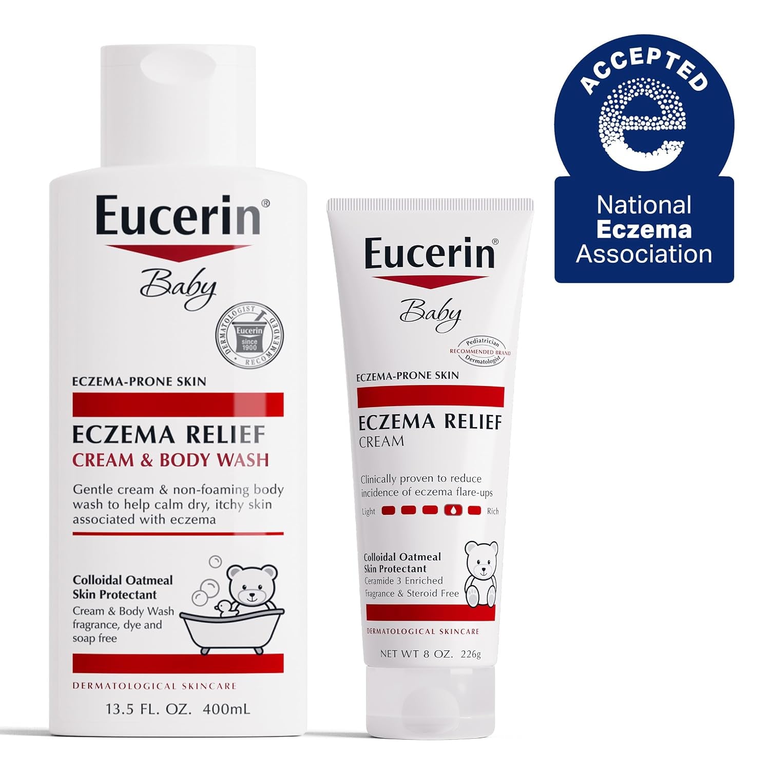 Baby Eczema Relief Skin Care Set, Variety Pack, 2 Items | Eczema Relief Cream and Body Wash (13.5 FL OZ), Eczema Relief Cream (8 OZ), Eczema Skin Care with Colloidal Oatmeal