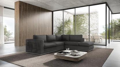 Surton Top Grain Italian Leather Sectional Sofa for Living Room and Home Office, Modern Luxury L-Shaped Couch, Right Arm Facing, 117" W, Dark Gray