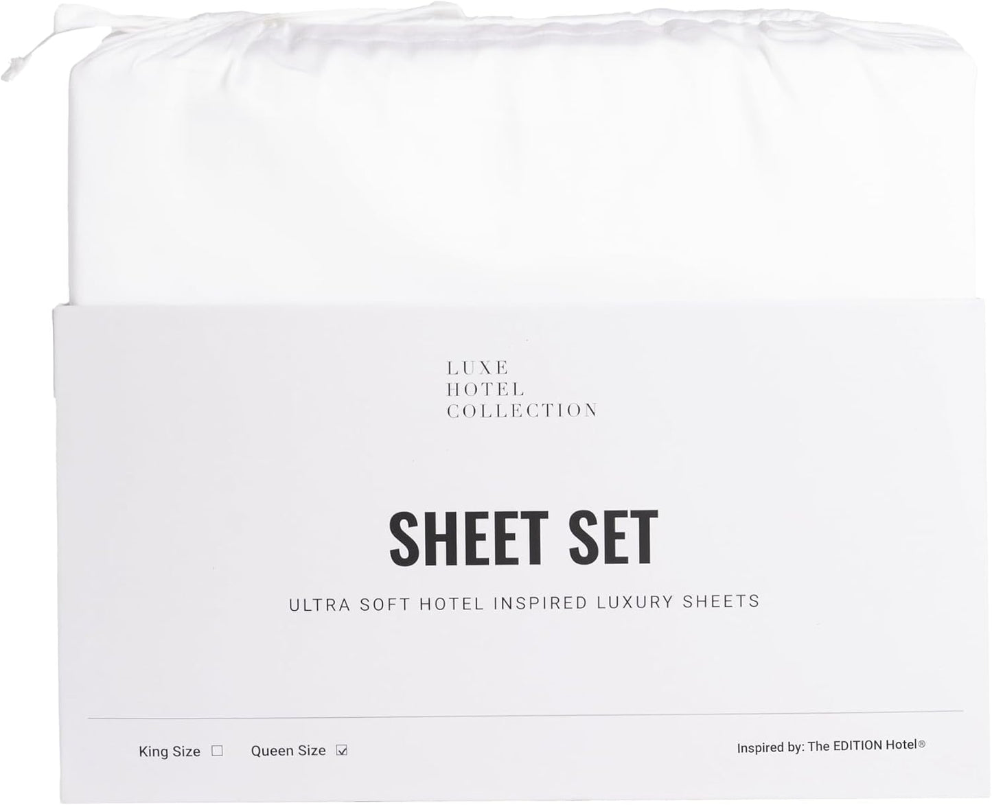 Luxury Sateen Cotton Sheet Set, 100% Certified Extra-Long-Staple Cotton, Ultra-Soft, Breathable & Smooth, the Edition Hotel Luxe Cotton Blend Sheet Set (White, Queen (U.S. Standard)