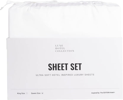 Luxury Sateen Cotton Sheet Set, 100% Certified Extra-Long-Staple Cotton, Ultra-Soft, Breathable & Smooth, the Edition Hotel Luxe Cotton Blend Sheet Set (White, Queen (U.S. Standard)