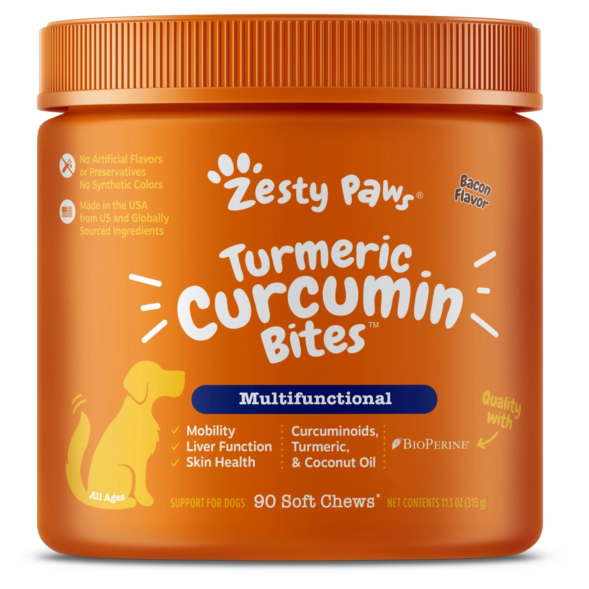 Turmeric Curcumin Bites Bacon Flavor Dog Supplement, 90 Count