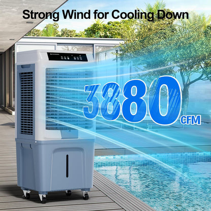 Swamp Cooler for Large Room, 43 Inch Evaporative Air Cooler 120°Oscillation, 3880CFM Portable Cooling Fan with Remote, 3 Speeds, 12H Windowless Air Conditioner, 10.6 Gal Tank for Garage Patio Outdoor