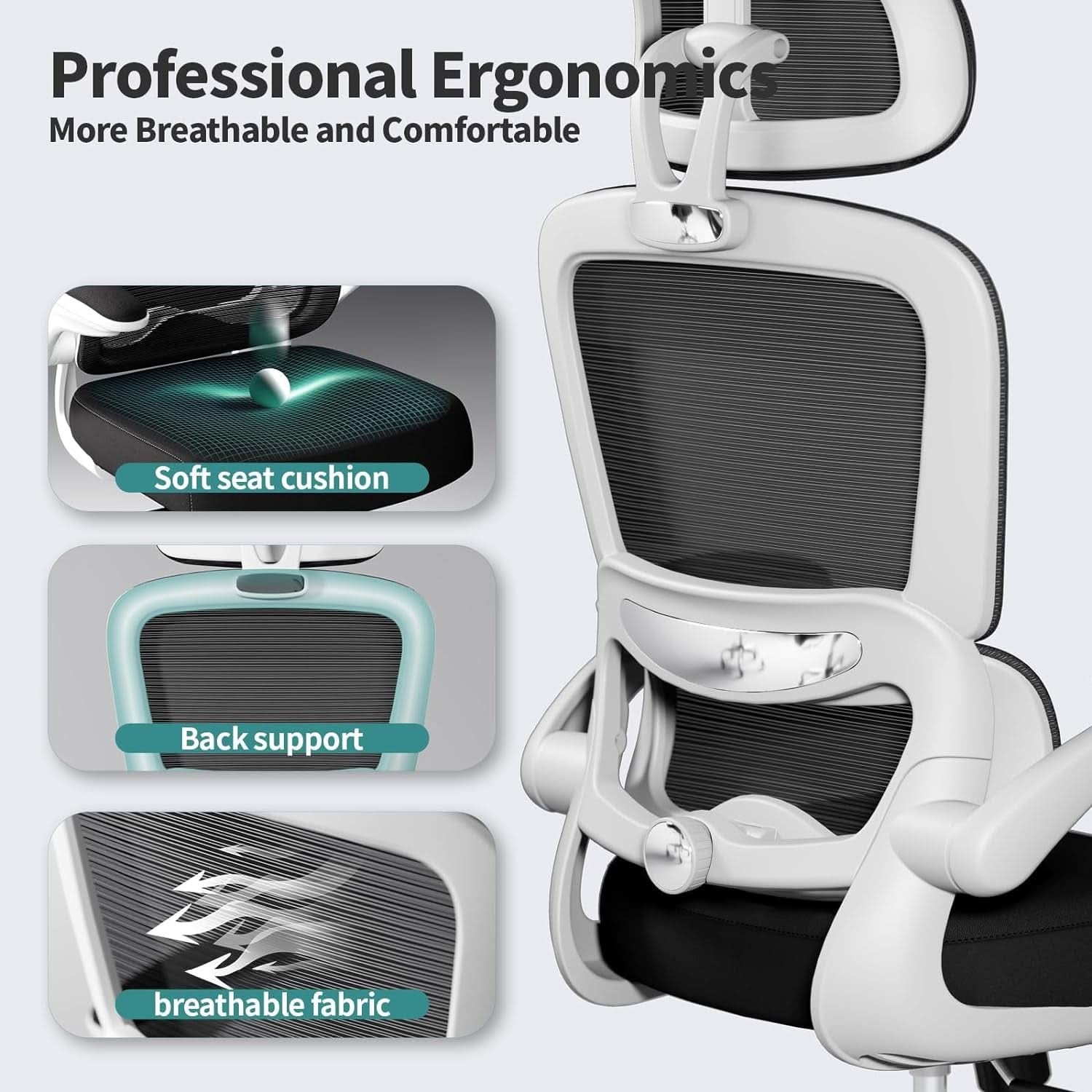 Ergonomic High Back Mesh Office Chair With Wheels Black-2
