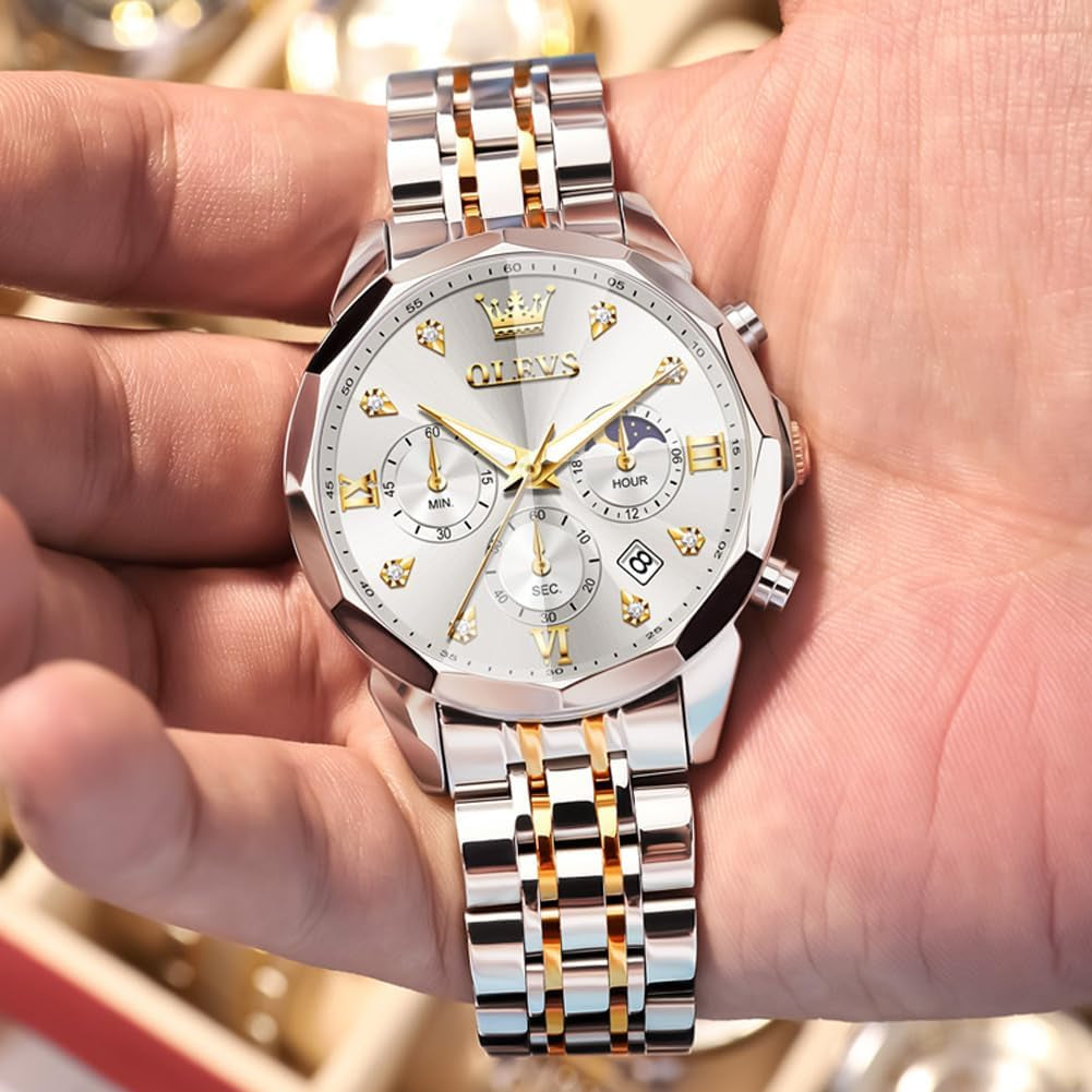 Watches for Men Luxury Diamond Casual Large Dial Watches Stainless Steel Waterproof Business Dress Analog Luminous Date Mens Watches