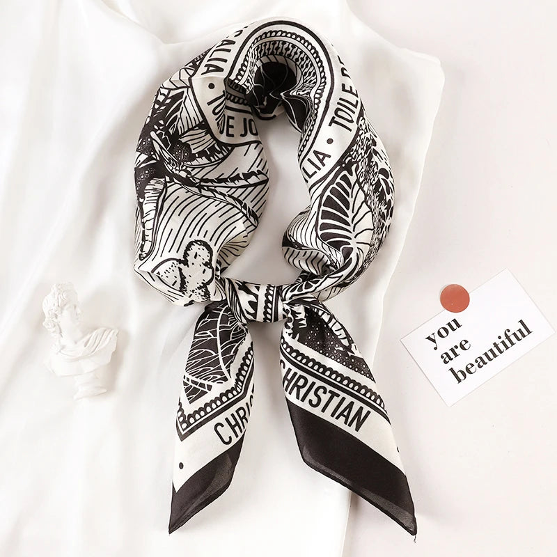 Luxury Brand 2022 Silk Square Scarf Women Cat Neck Hair Tie Band Beach Hijab Kerchief Head Headbands Bandana Female Foulard 70Cm
