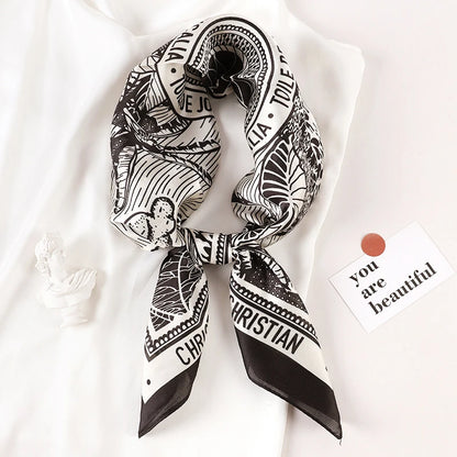 Luxury Brand 2022 Silk Square Scarf Women Cat Neck Hair Tie Band Beach Hijab Kerchief Head Headbands Bandana Female Foulard 70Cm