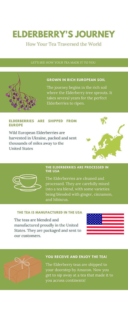 Elderberry Hibiscus Cinnamon Tea - 15 Ct Teabags, Single Serve, Made in USA