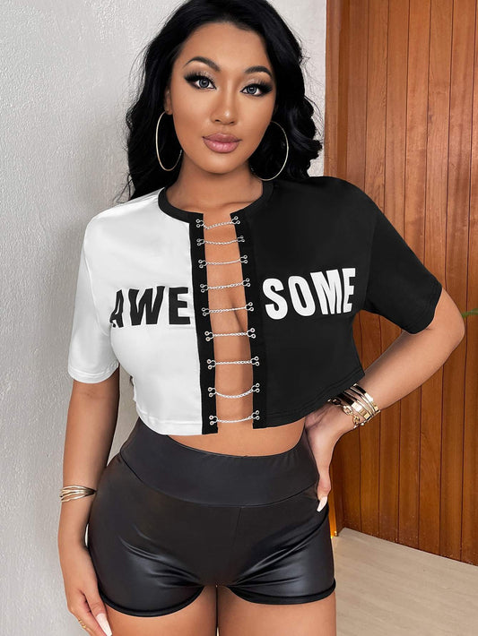 Cross-Border Fashion Letter Cardigan T-Shirt - Zayd’s Department Store