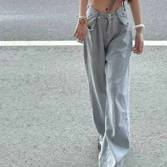 High-Rise Straight-Leg Casual Wide-Leg Jeans - Zayd’s Department Store