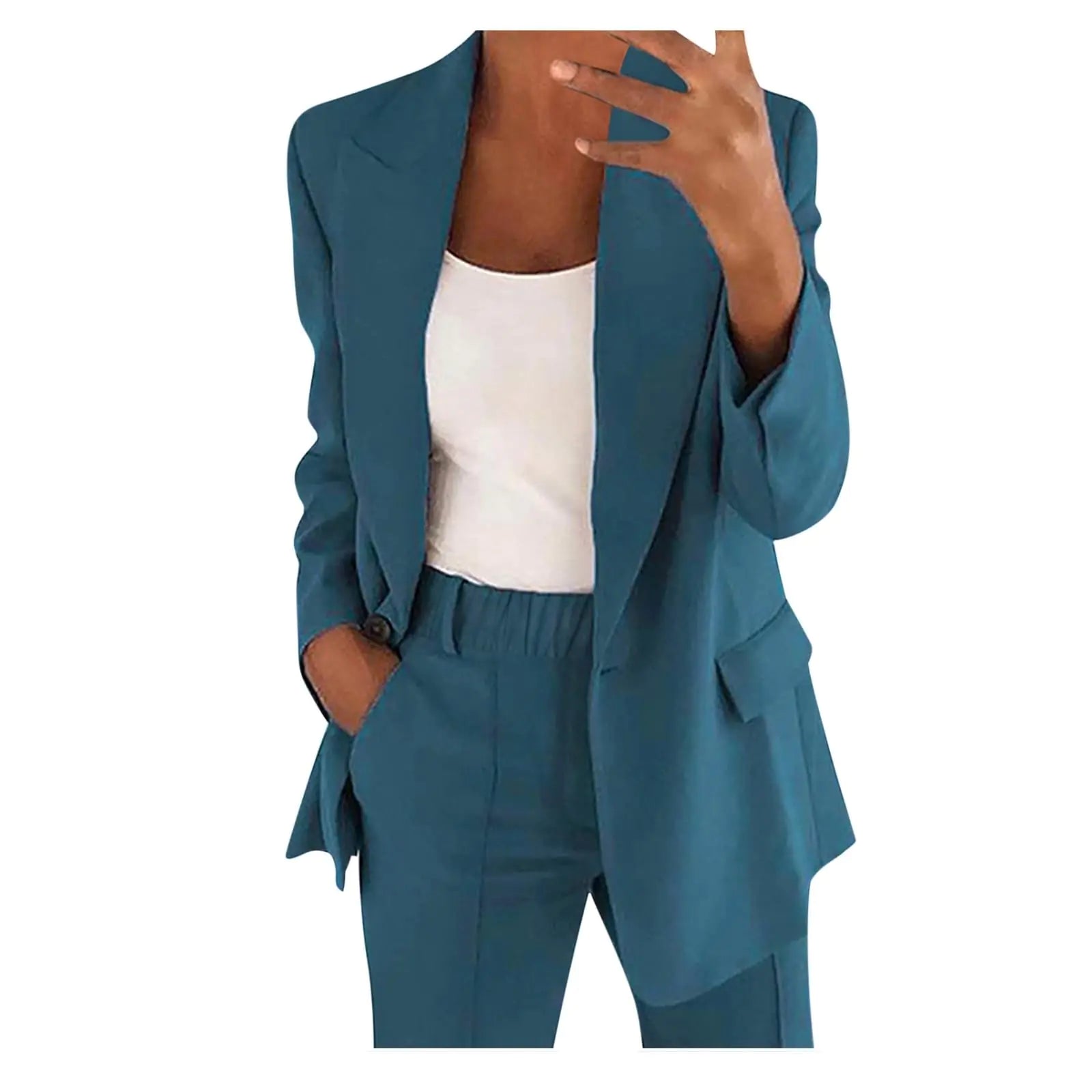 2 Piece Suit Sets for Women 2 Piece Blazer Sets Women Trendy 2024 Workout Outfits Plus Size Business Casual Pant Suit Set Dressy Pants Suits Work Two Piece Sets for Women Blue - Zayd’s Department Store