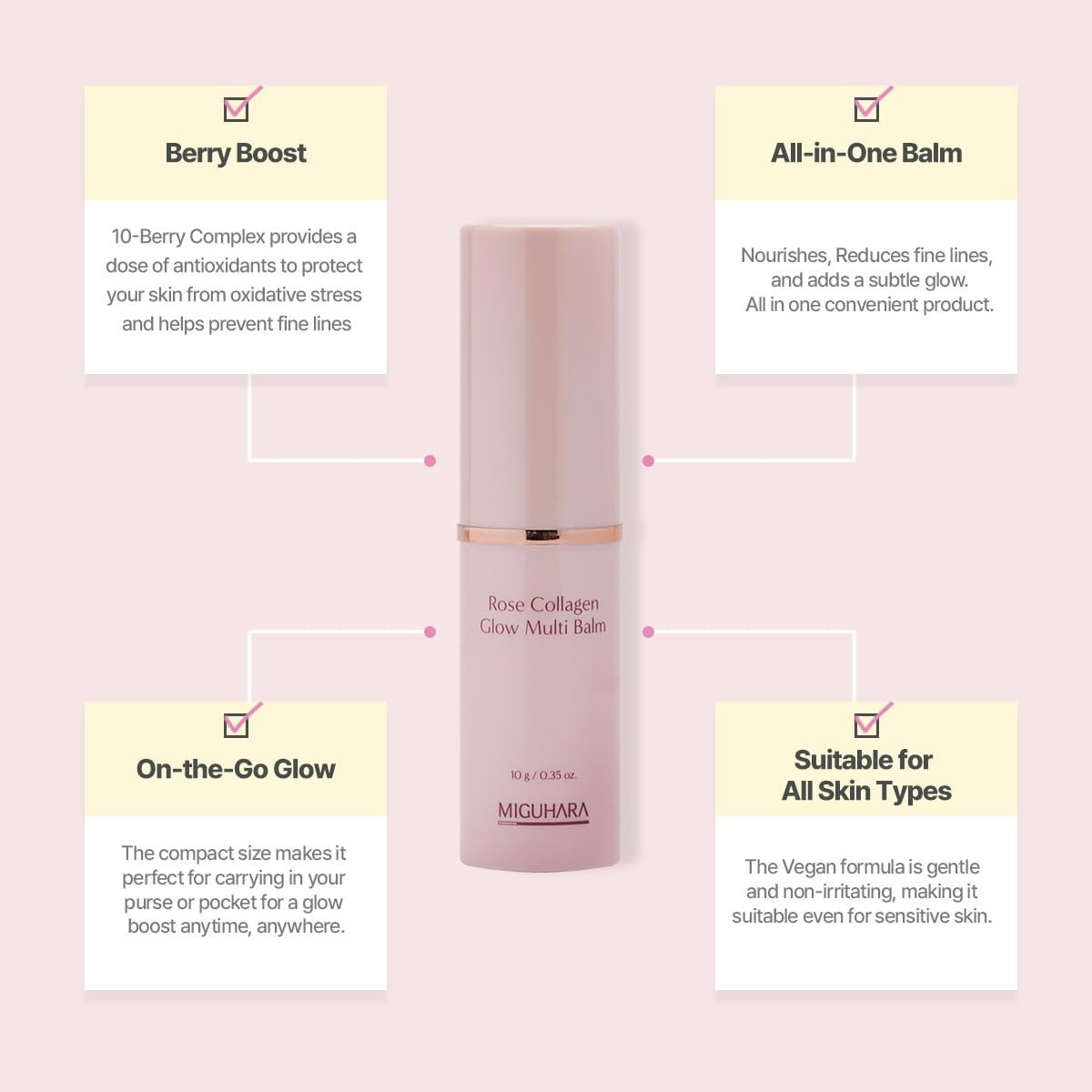 Baume Multi Éclat au Collagène Rose | Stick Baume Multi Hydratant Tout-en-Un de Korean Skincare (10 g/0,35 oz)