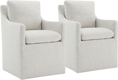 Upholstered Dining Chairs with Casters No Assembly Modern Accent Armchair with Rollers for Diningroom Bedroom Livingroom Reading Room,2 Pcs,Linen - Zayd’s Department Store