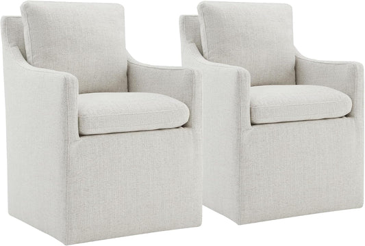 Upholstered Dining Chairs with Casters No Assembly Modern Accent Armchair with Rollers for Diningroom Bedroom Livingroom Reading Room,2 Pcs,Linen - Zayd’s Department Store
