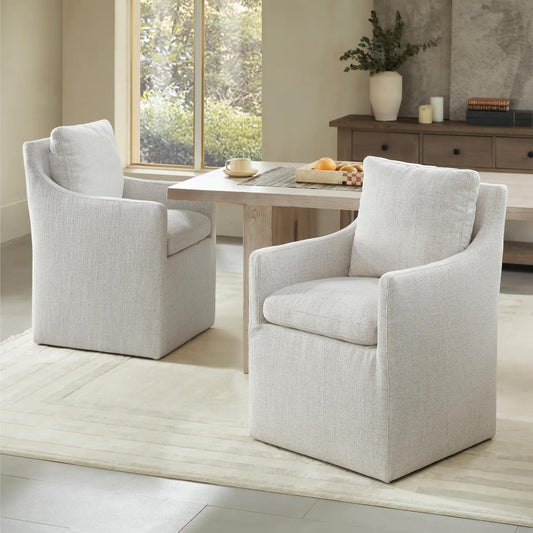 Upholstered Dining Chairs with Casters No Assembly Modern Accent Armchair with Rollers for Diningroom Bedroom Livingroom Reading Room,2 Pcs,Linen - Zayd’s Department Store