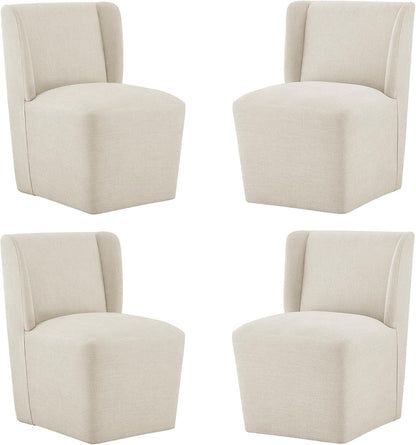 Upholstered Dining Chair with Casters Wingback Modern Side Armless Deskchair with Rollers for Diningroom Bedroom Livingroom Reading Room - Zayd’s Department Store