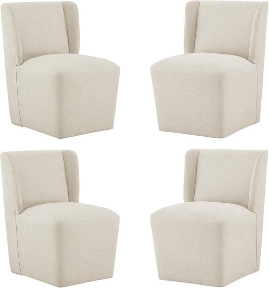 Upholstered Dining Chair with Casters Wingback Modern Side Armless Deskchair with Rollers for Diningroom Bedroom Livingroom Reading Room - Zayd’s Department Store