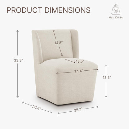 Upholstered Dining Chair with Casters Wingback Modern Side Armless Deskchair with Rollers for Diningroom Bedroom Livingroom Reading Room - Zayd’s Department Store