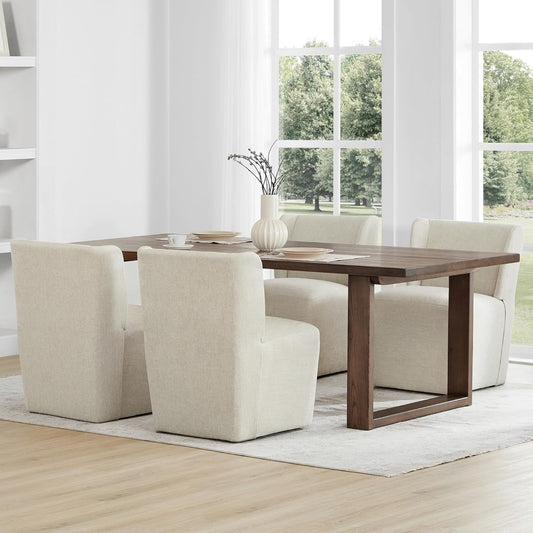 Upholstered Dining Chair with Casters Wingback Modern Side Armless Deskchair with Rollers for Diningroom Bedroom Livingroom Reading Room - Zayd’s Department Store