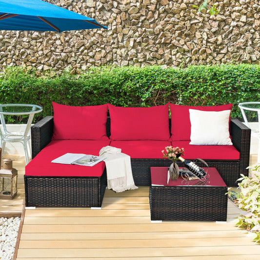 5 Pieces Patio Rattan Sectional Furniture Set with Cushions and Coffee Table - Zayd’s Department Store