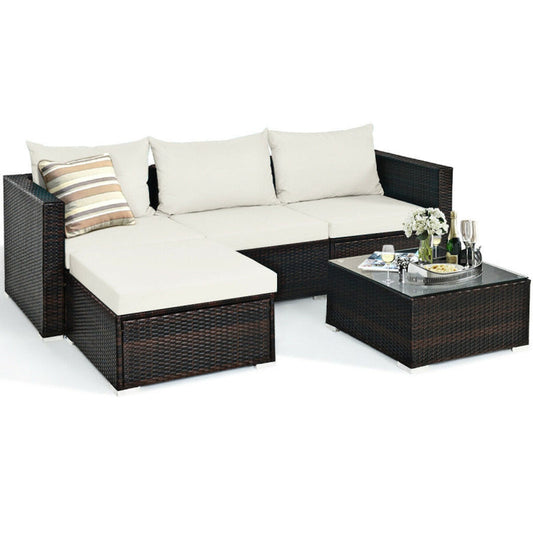 5 Pieces Patio Rattan Sectional Furniture Set with Cushions and Coffee Table - Zayd’s Department Store