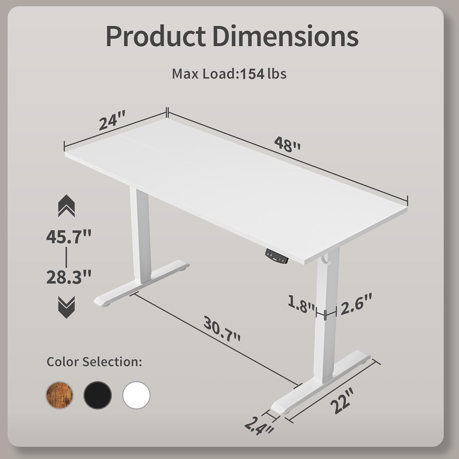 Electric Standing Desk, 48 X 24 Inches Height Adjustable Desk, Sit Stand up Desk for Work Office Home, Ergonomic Rising Computer Table with Memory Preset, White - Zayd’s Department Store